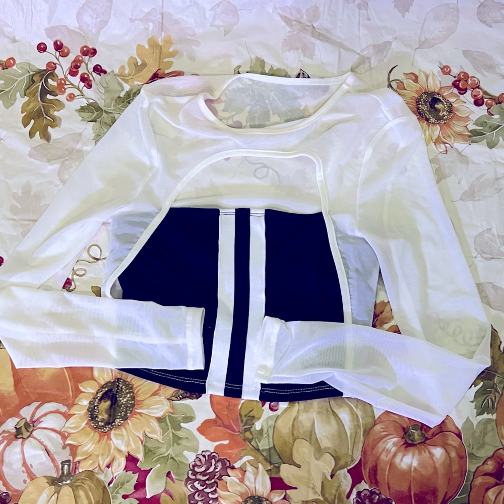 JUNIORS XS SHEIN MESH LONG SLEEVE CROP TOP